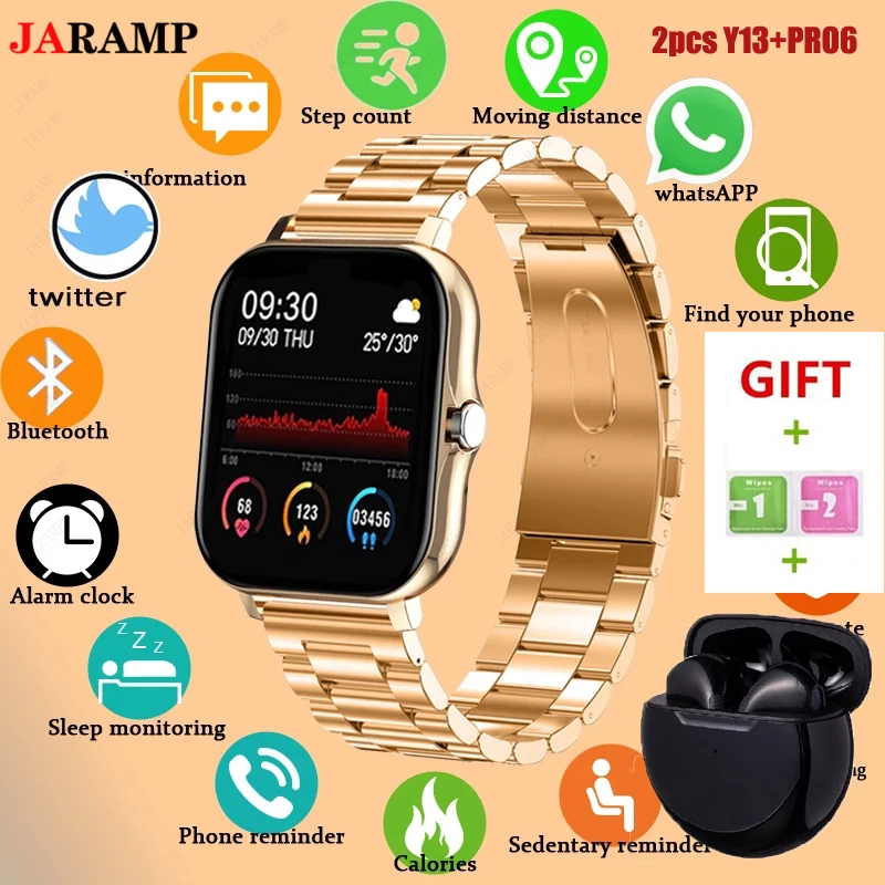

JARAMP Y13 Bluetooth Call Smart Watch WomenFull Touch Screen Sports Fitness Watch Bluetooth Is Suitable Smartwatch+pro6 Earphone