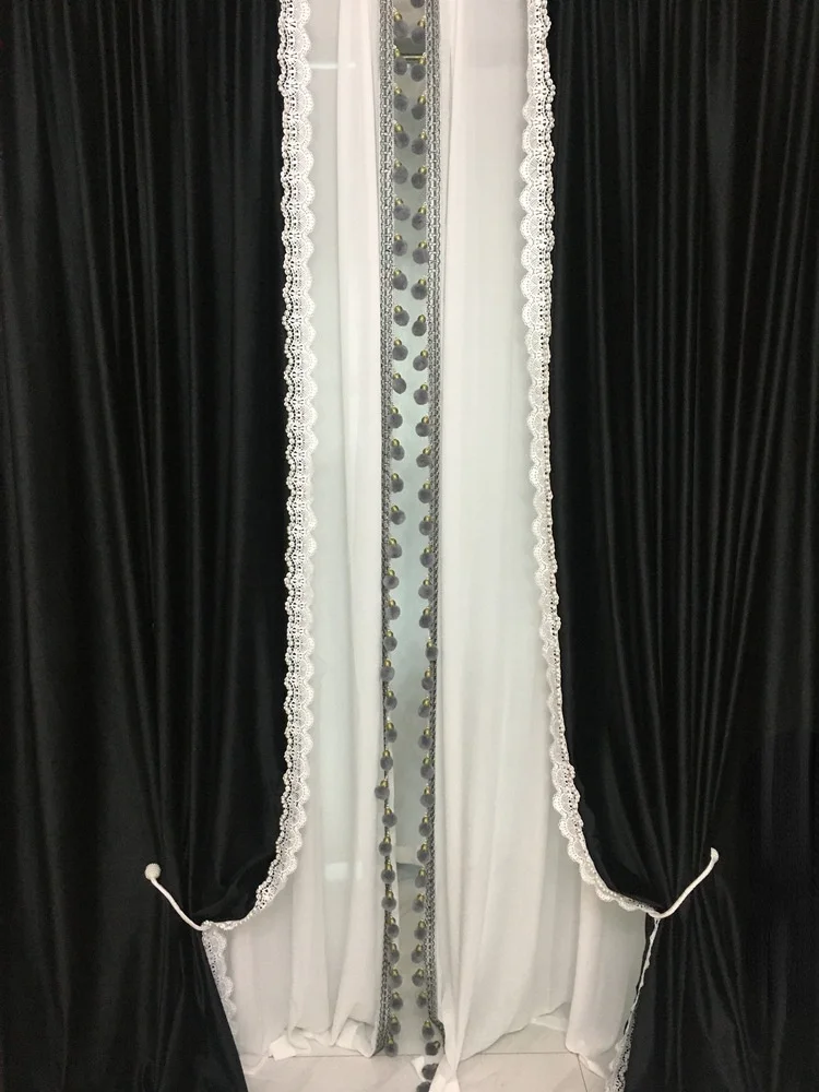 

Curtains for Living Room American Retro Black Velvet Shading Cloth Flannel Fabric Simple European Style Dining Room Bedroom