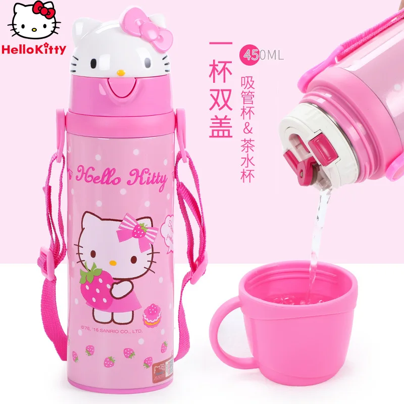 

Детская кружка Hello Kitty, чашка, чашка для воды для девочек, чайник для детского сада, милый чайник из нержавеющей стали с крышкой