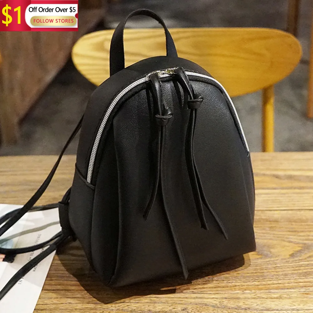 

Women's Casual Small Backpack Pu Leather Backpack Solid Color School Bag Travel Bag Female Rucksack Mochilas
