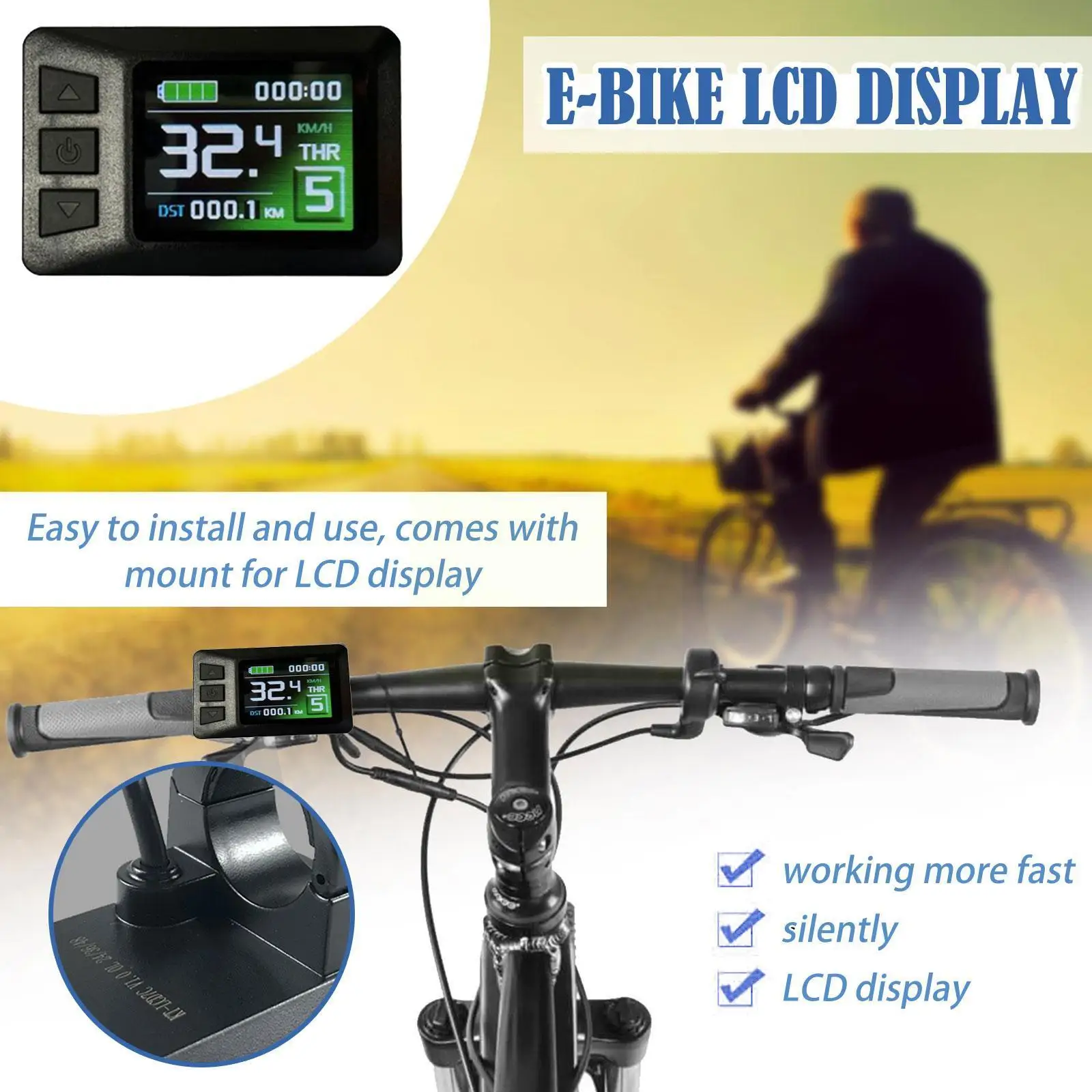 

Ebike LCD Display Computer KT-LCD8H Plug With USB Hole 2 Black Smart Model Control Electric Panel Bicycle Interface