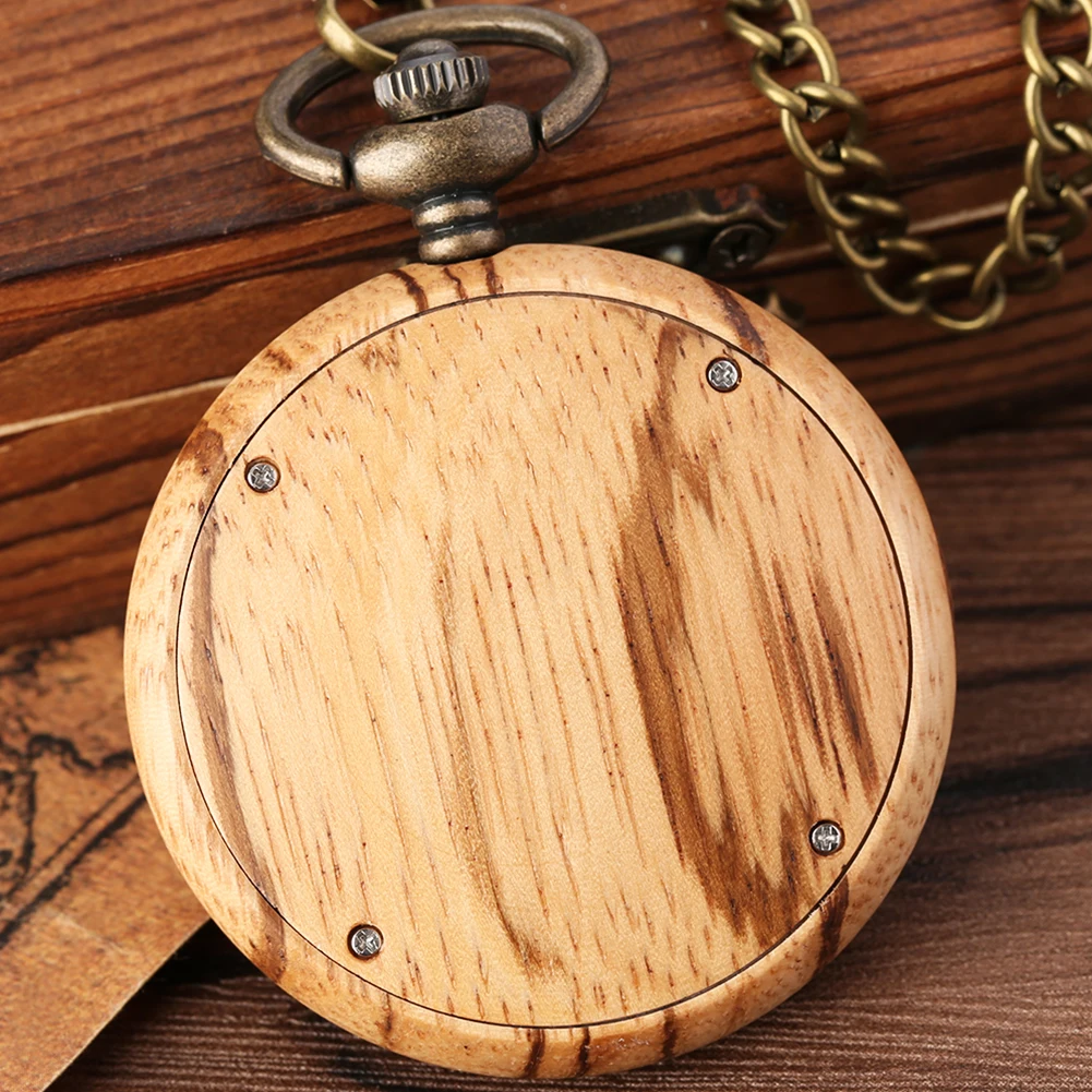 Pocket Watch for Men Luxury Zebra Wood Quartz Pocket Watch Pendant Gift for Male Female Analog Fob Chain Reloj De Bolsillo