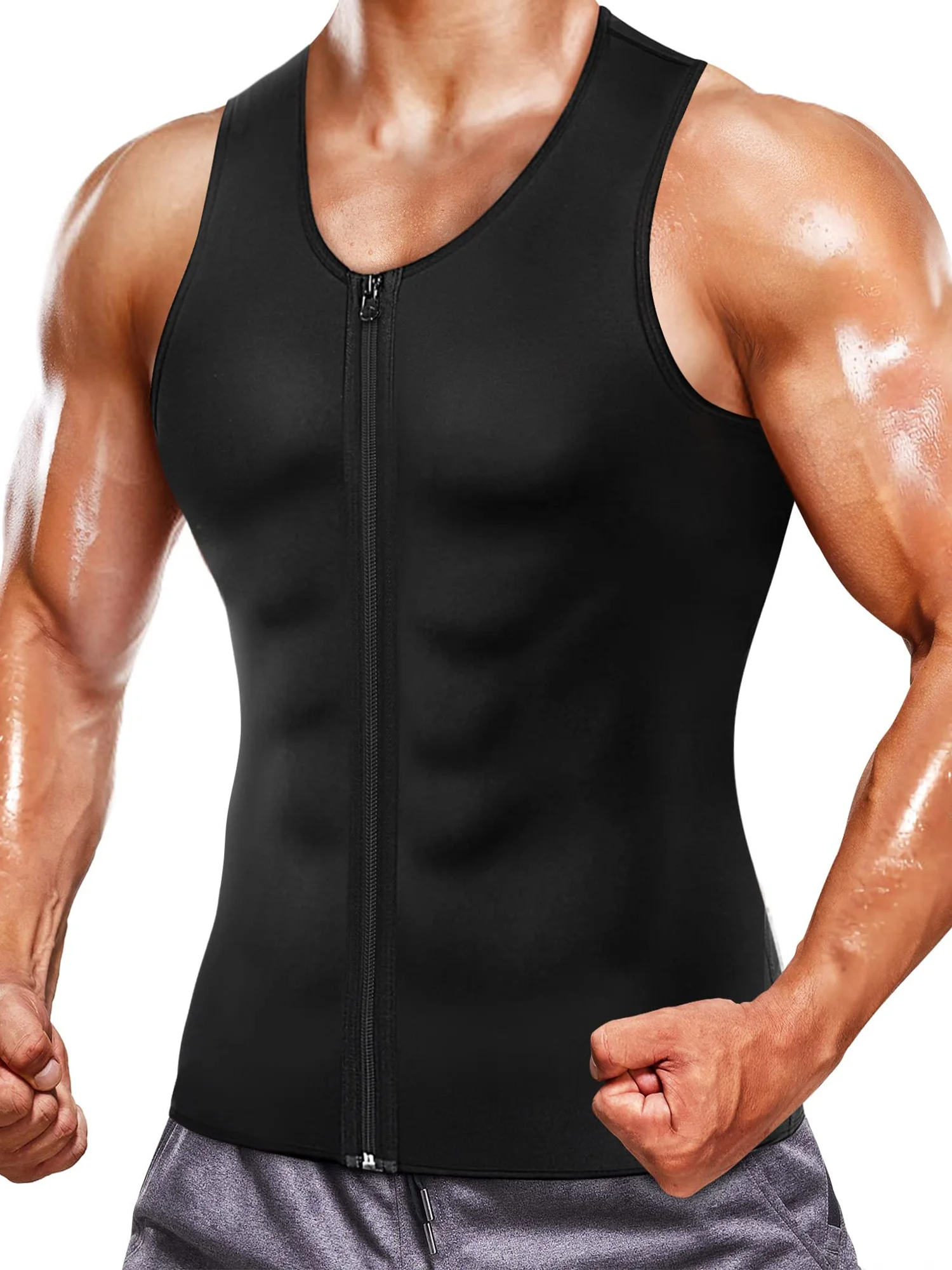 

Waist Trainer Sweat Vest for Men,Hot Neoprene Sauna Tank Top Vest with Zipper,Gym Workout Suit