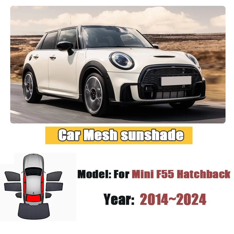 Фото Солнцезащитный козырек для автомобиля Mini F55 Hatchback MK3, 5-дверный, 2014-2024, затемняющая сетка, блокирующая УФ-лучи, шторка на лобовое стекло, автомобильные аксессуары №2