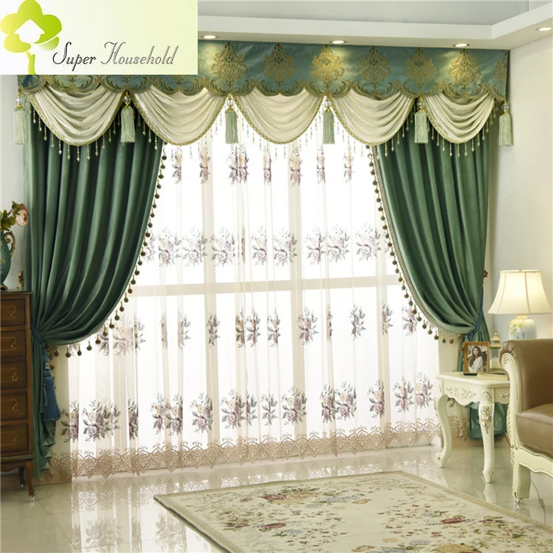 

Top Quality Thickening Shading Green Color Italy Velvet Head Valance Curtains for Living Room Modern Window Curtain for Bedroom