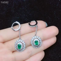 meibapj british button natural emerald gemstone drop earrings real 925 silver earrings fine charm wedding jewelry for women