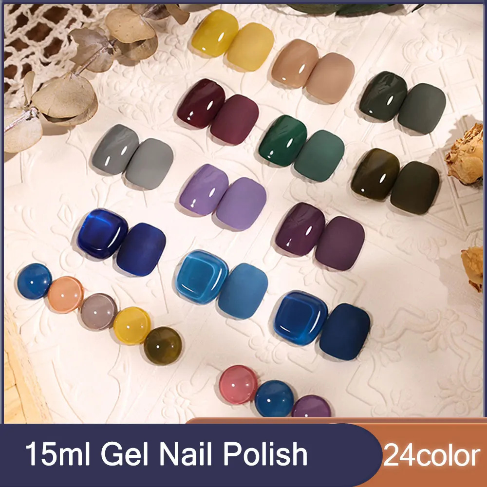 Morandi Color Nail Polish 15ml Gel Nail Polish All For Manicure Semi Permanent Soak Off Gel UV LED Varnishes Base Top Matte Coat