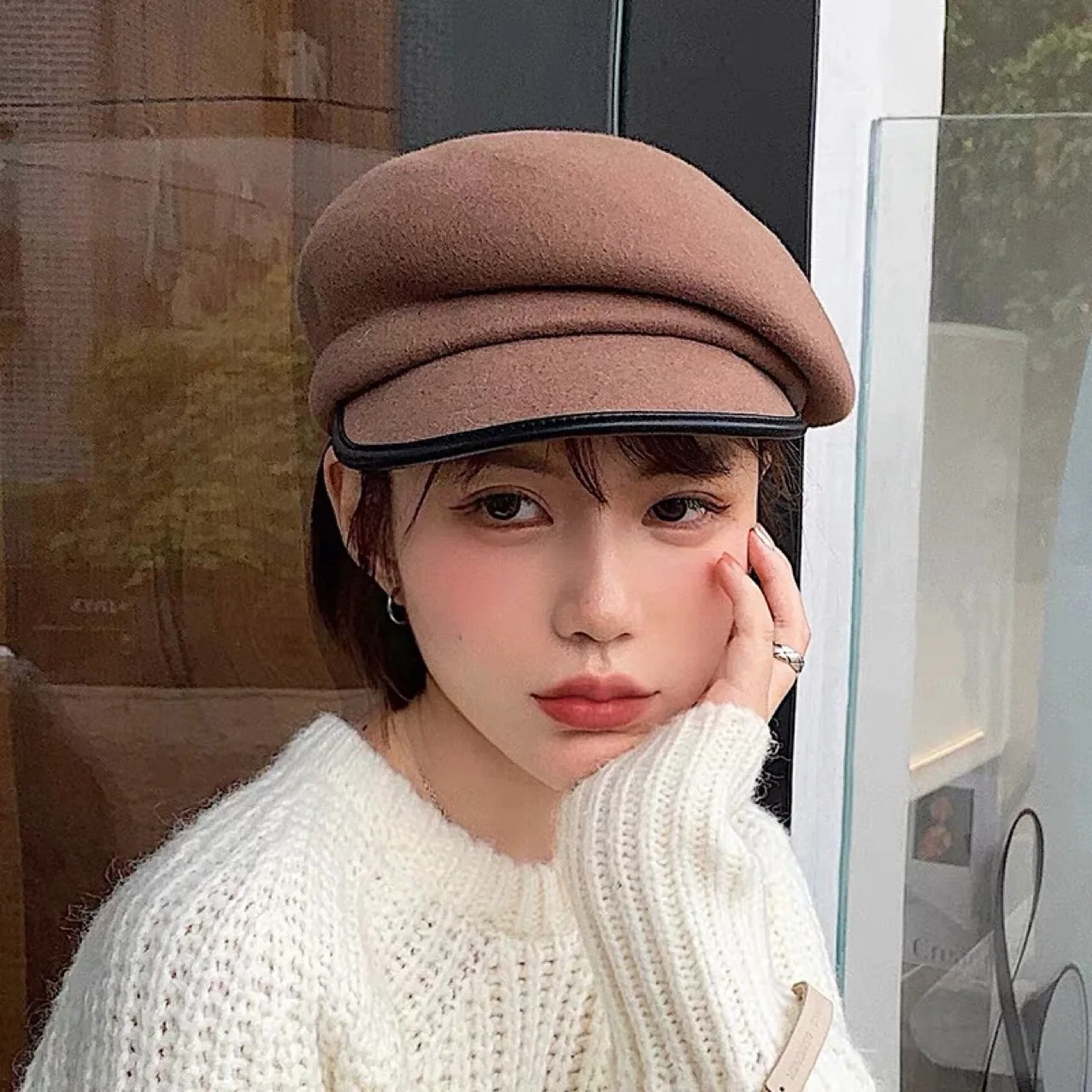 

202212-2508373 Прямая поставка зимняя японская Классическая дизайнерская шерстяная фетровая большая шапка газетчик восьмиугольный головной убо...