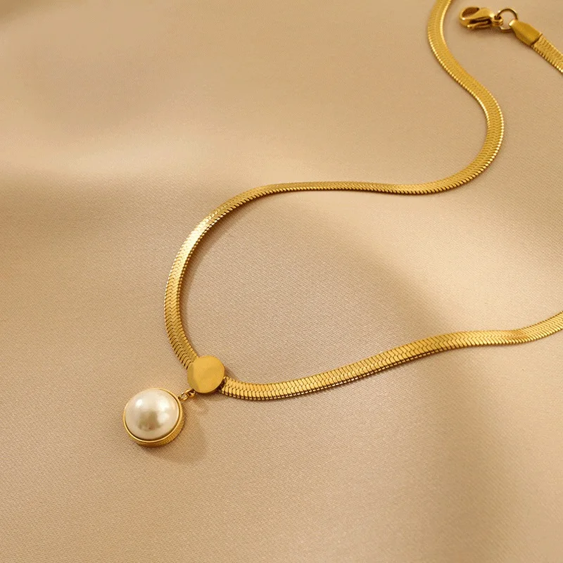 

316L Stainless Steel New Fashion Upscale Jewelry Minimalism Pearl Charms Snake Bone Chain Choker Necklaces & Pendants For Women