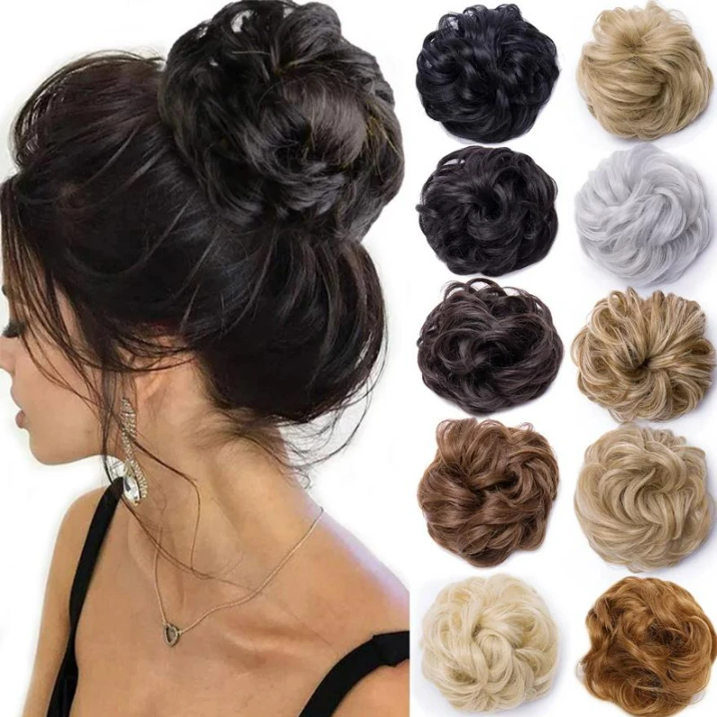 

Synthetic Messy Curly Hair Bun Hair Ring Chignon Extension Donut Rubber Bands Ombre Brown Black Brown Wig Rubber Band Hair Ties