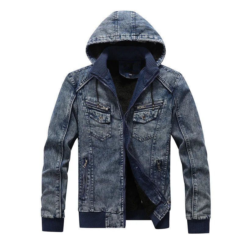 

Men Fashion Flecce Denim Jacket 2023 Mens Cowboy Cotton Slim Fit Single Breasted Jacket Casual Spring Male Hooded Jackets Coats