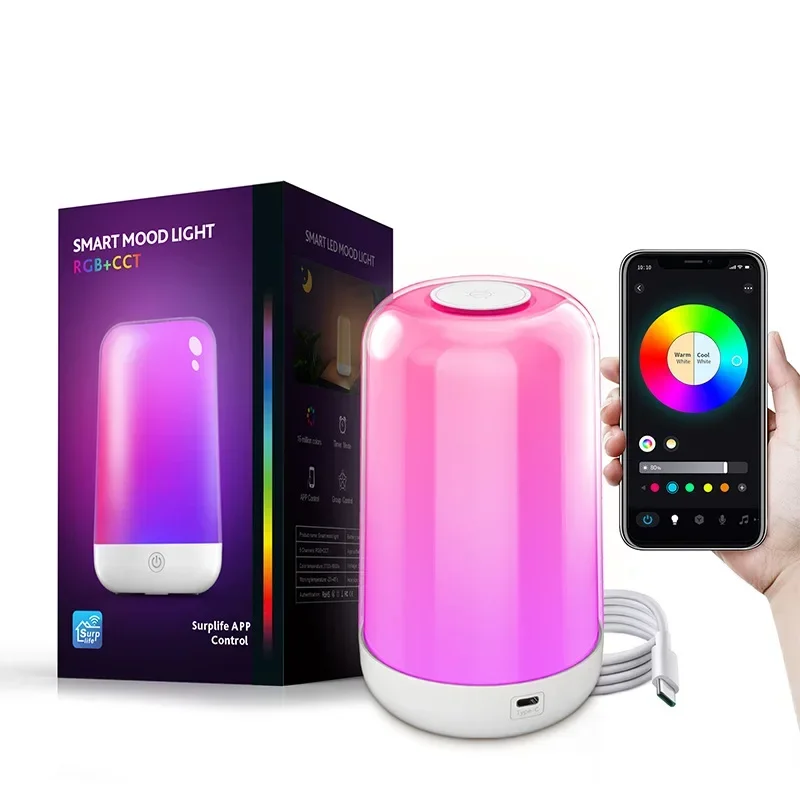

Умный ночник Xiaomi, сенсорный светодиодный ночник RGB, 3600 мАч, аккумуляторная батарея, прикроватная настольная лампа для украшения спальни