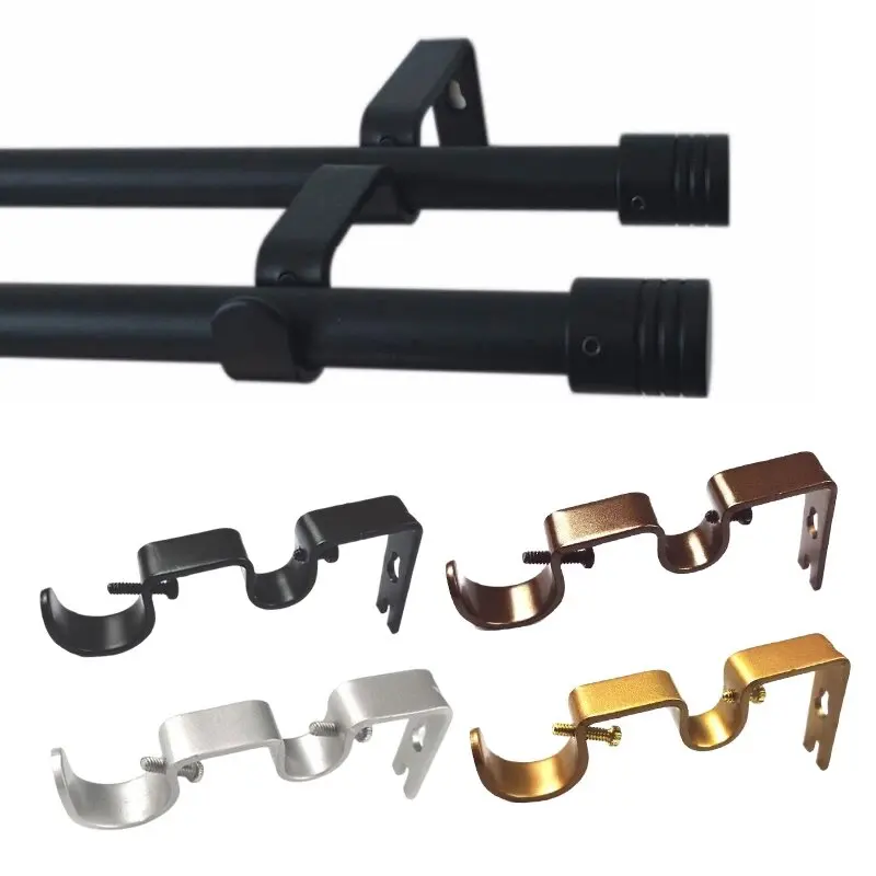

2/3Pcs Double Curtain Rod Brackets Holders Pole Support with Installation Screws for Curtain Drapery Window Home Decor