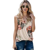 summer sleeveless v neck t shirt for women beach style floral print tank top for leggings casual loose blouse
