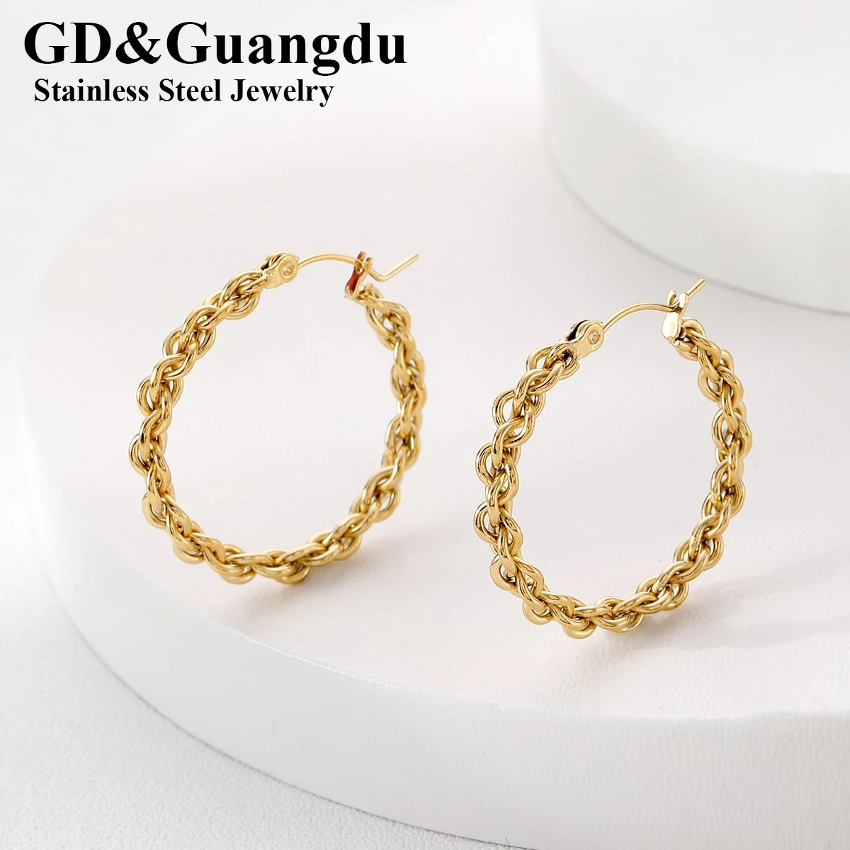 

Dainty Minimalist Stainless Steel Gold Plated Women Jewelry Hypoallergenic Big Size Twist Braided Wire Gold Hoop Earrings