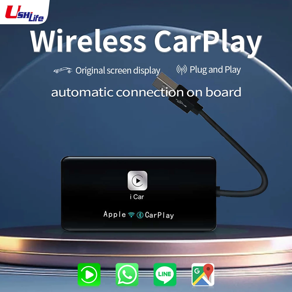 Ushilife USB Wireless CarPlay Dongle Wired Android Auto AI Box Car Multimedia Player Bluetooth Auto Connect Carplay Adapter