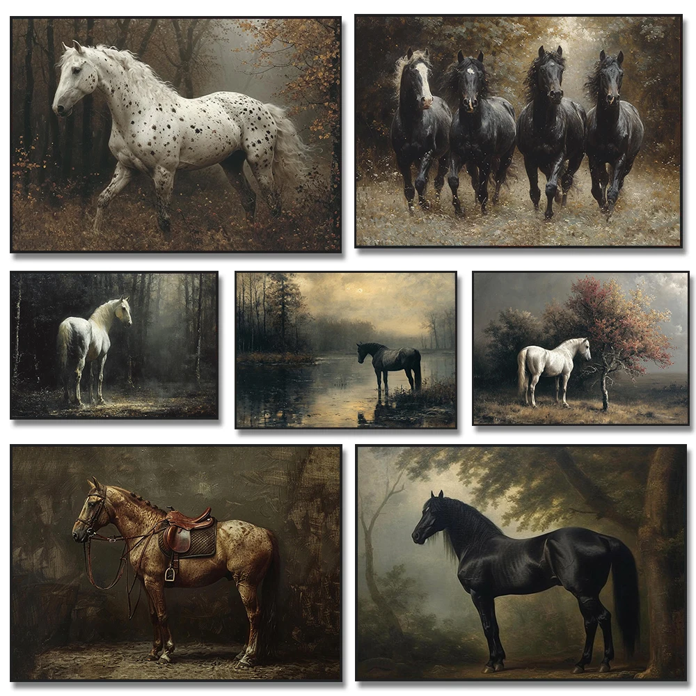 Современные классические дикие животные лошадь портрет ретро постеры принты