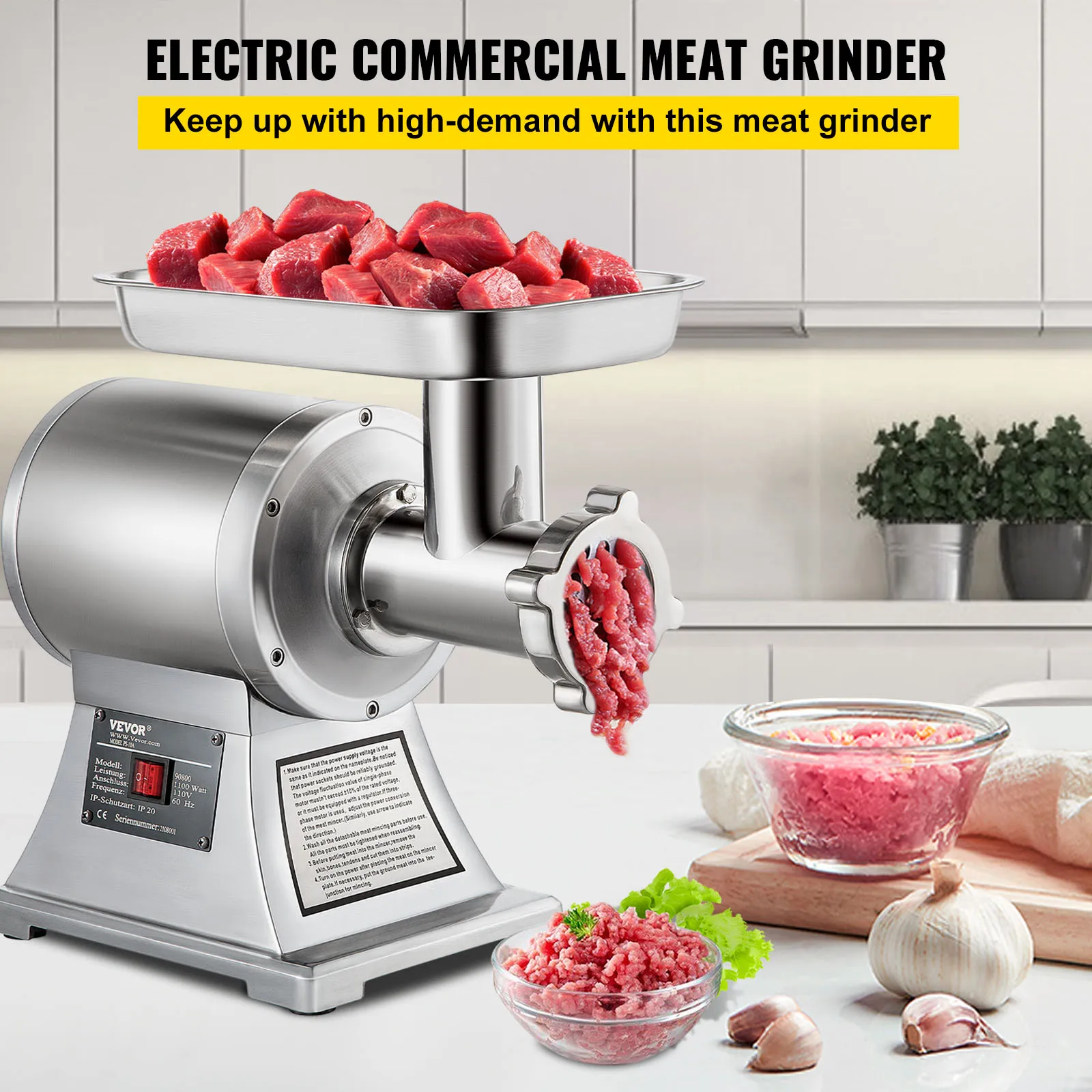 vevor 250kgh electric meat mincer grinder 1100w commercial kitchen chopper food processor sausage maker machine home appliance free global shipping