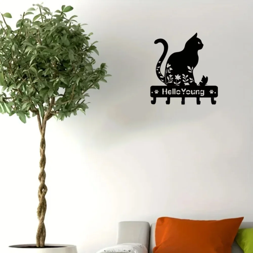 1 Шт. Металлический Садовый Кол С Силуэтом Кота Прочный Настенный Декоративный