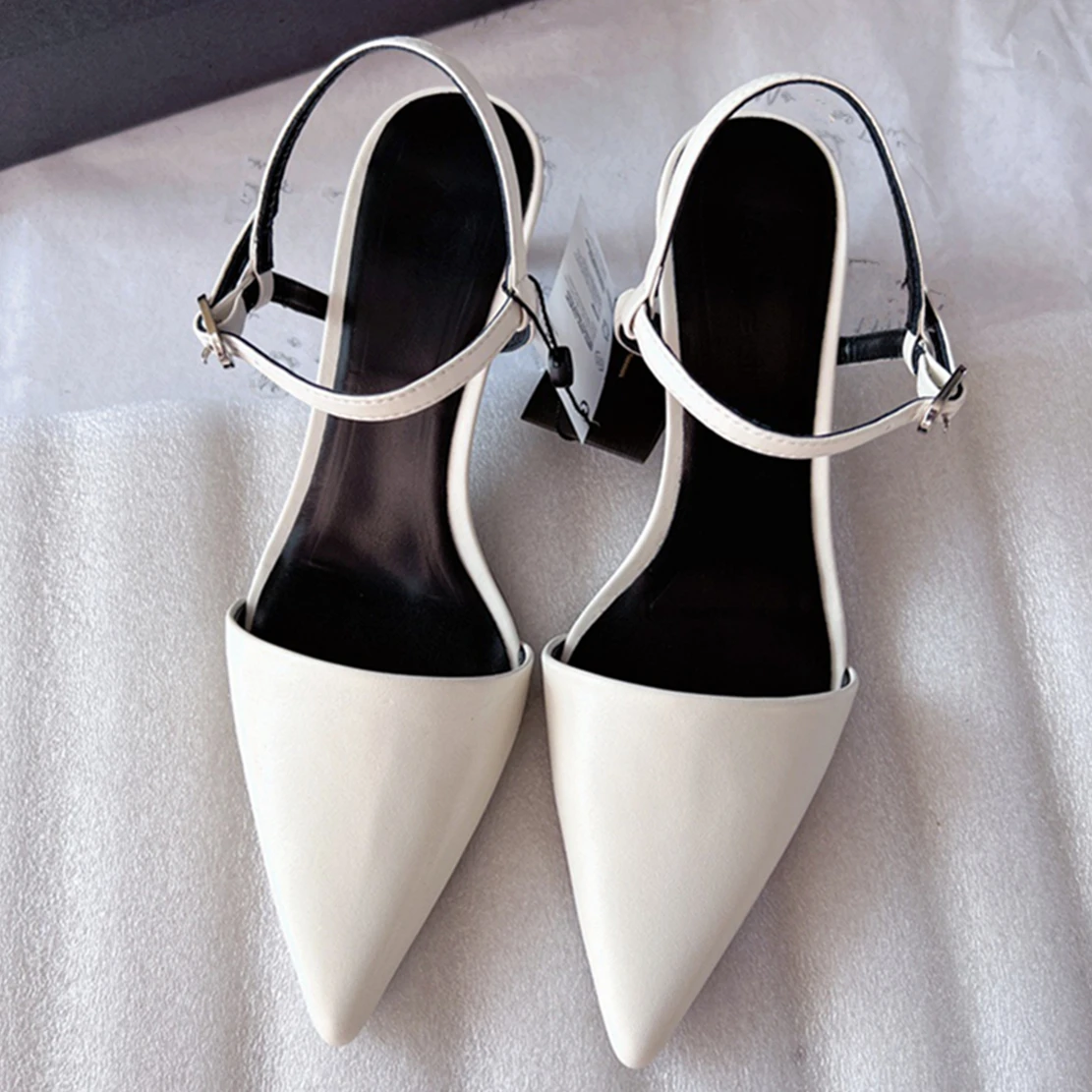 Elmsk England Style Office Lady Retro Pointed Toe Stiletto Sandals Women Fashion Elegant Genuine Leather Shoes