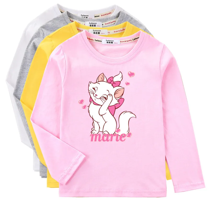 Aimi Lakana Kid Long Sleeve Tops Newborn Girls Cotton T-Shirt Marie Cat Cartoon Costume Party Dress 3T-14T