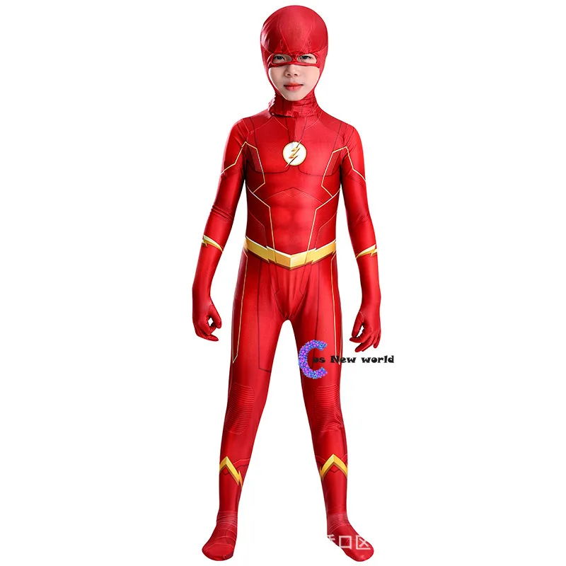 Boy The Flash Muscle Superhero Fancy Dress Kids Fantasy Comics Movie Carnival Party Halloween Cosplay Costumes