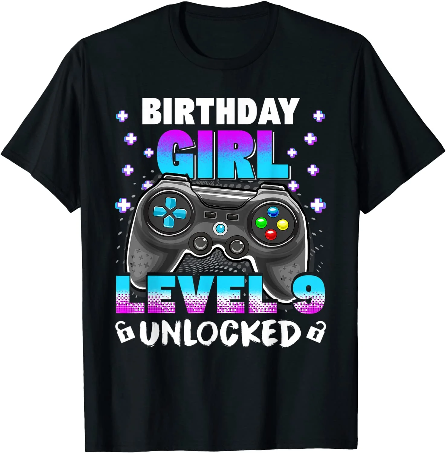 

Kid 9th Birthday Girl 9 Year Old Video Game Level 9 Unlocked T-Shirt