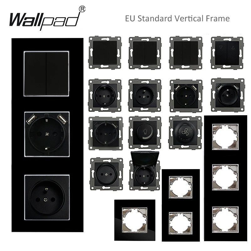 

Вертикальная настенная розетка европейского стандарта, тип А, Usb, 1-3 рамки, черная стеклянная панель, кнопочный выключатель данных RJ45, спутниковый ТВ, модуль «сделай сам», круглая коробка