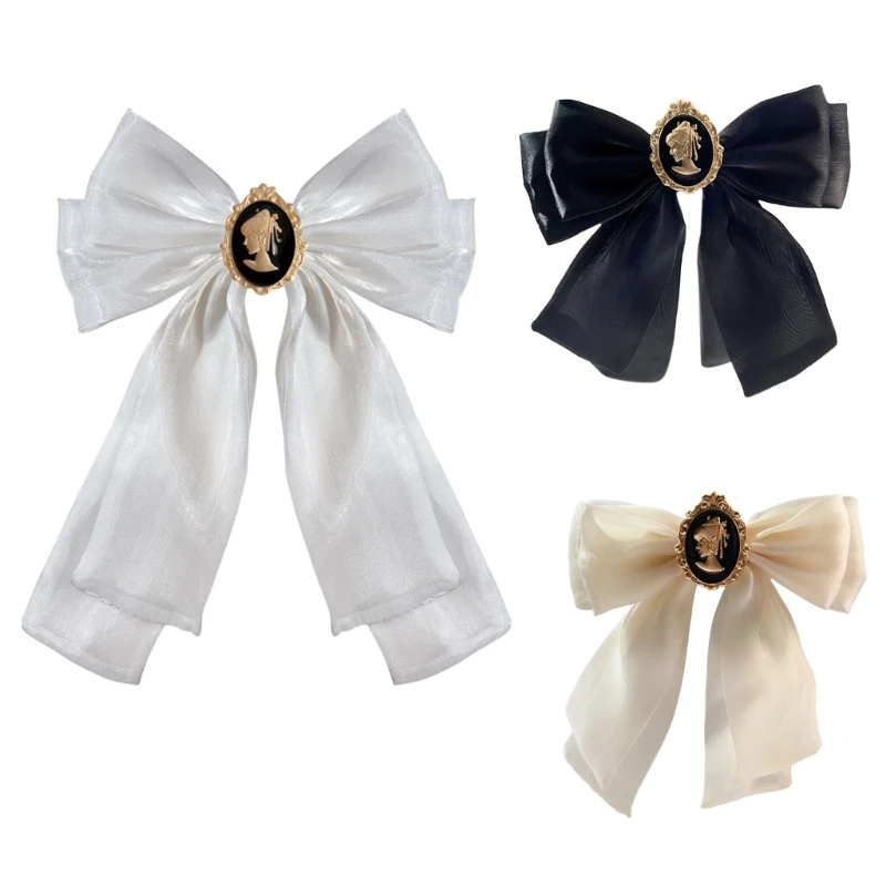 

N58F Organza Bow Tie Shirt Collar Pin Brooches Female Uniform Formal Shirt Bowknot