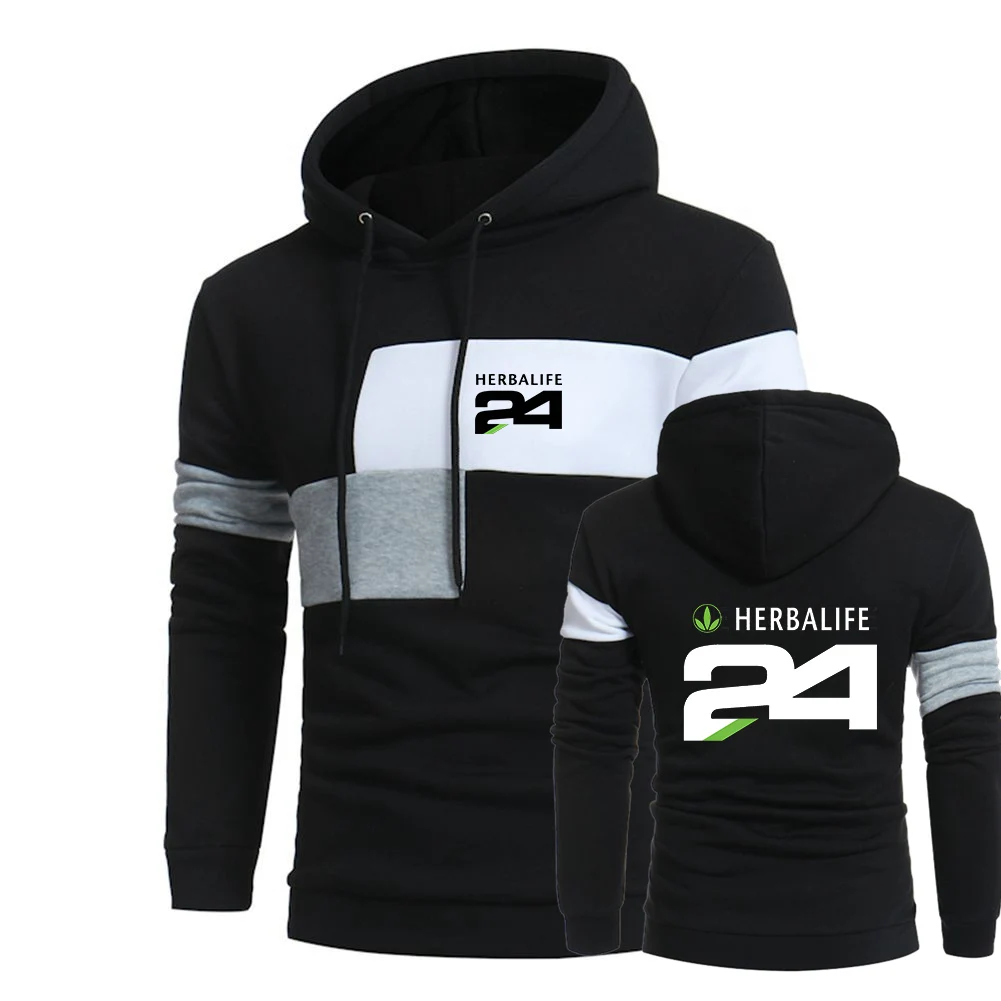 

2022 Herbalife 24 Logo 3 Color Splice Hoodies Print Customize Harajuku Sweatshirts Man's Cotton High Street Fashion Coat Tops