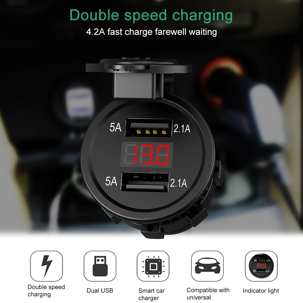 4 2a car motorcycle cigarette lighter dual usb charger 12v 24v for boat rv motorcycle truck atv plug outlet led voltage display free global shipping