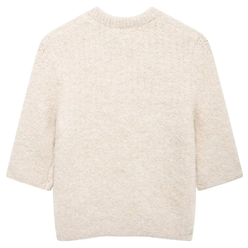 TRAF 2024 женский свитер кардиган укороченный вязаный с бантом осенний трикотаж