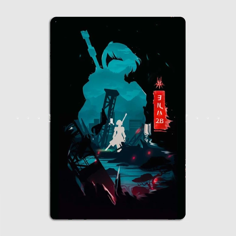 

NieR Automata 2B Japan Ink Metal Print Plaque Poster Kitchen Cinema Kitchen Design Wall Decor Tin Sign Poster