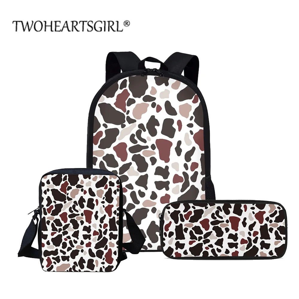 Детский Школьный рюкзак twoheart sgirl, комплект из 3 предметов, рюкзак с коровьим принтом в горошек для подростков, детский ортопедический рюкзак