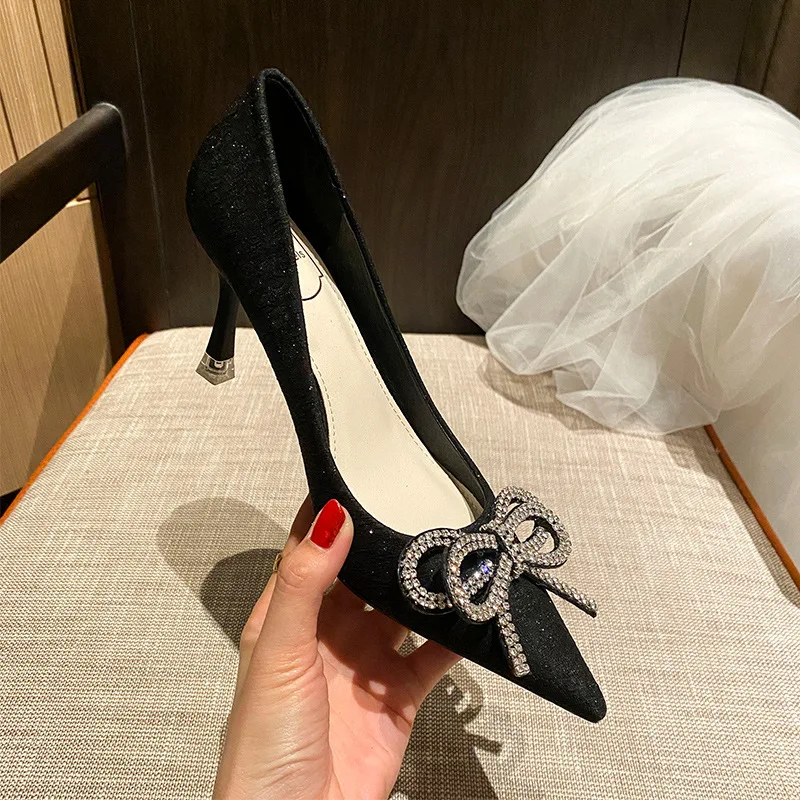 

Pointed High Heels Women's Stiletto Heels 2022 Spring New Annual Meeting Wedding Commuting Black Single Shoes Size
