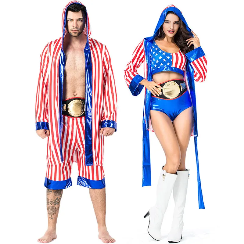 

American Flag Boxer Costume for Men Adult Rocky Balboa Boxing Cosplay Halloween Party Carnival Costumes