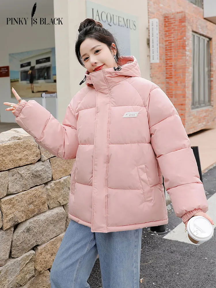 PinkyIsBlack Winter Jacket Women Parkas Thicken Warm Coat Women Hooded Jackets Solid Color Short Parka Coat Women New Streetwear
