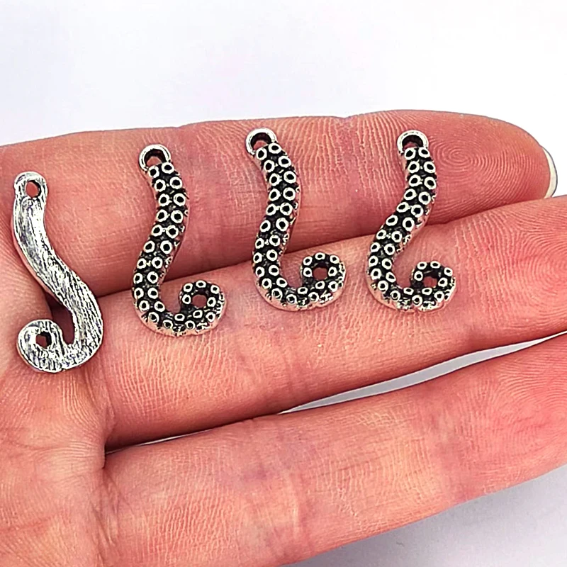 50pcs new DIY ancient silver color cute small octopus tentacles pendant charm for women man Accessories