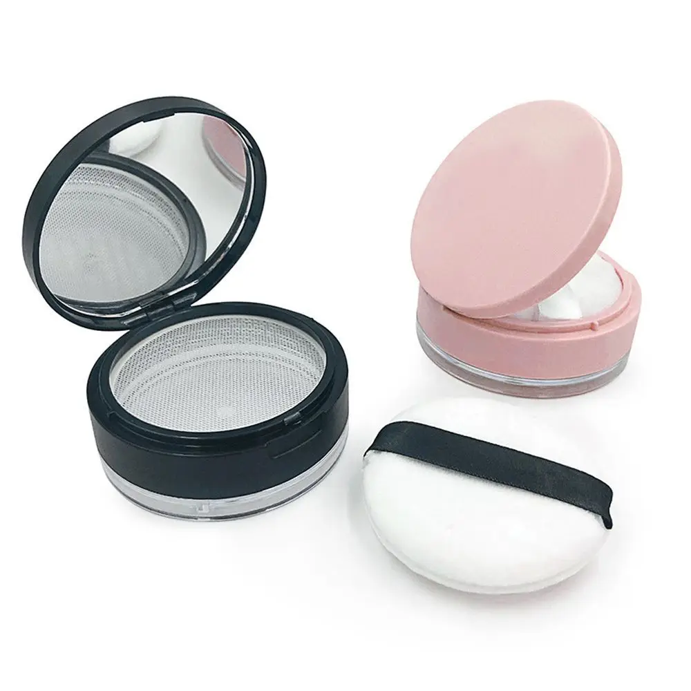 

Portable DIY Plastic Empty Loose Powder Pot Box with Mirror Makeup Puff Elastic Net Portable Travel Cosmetic Storage Container