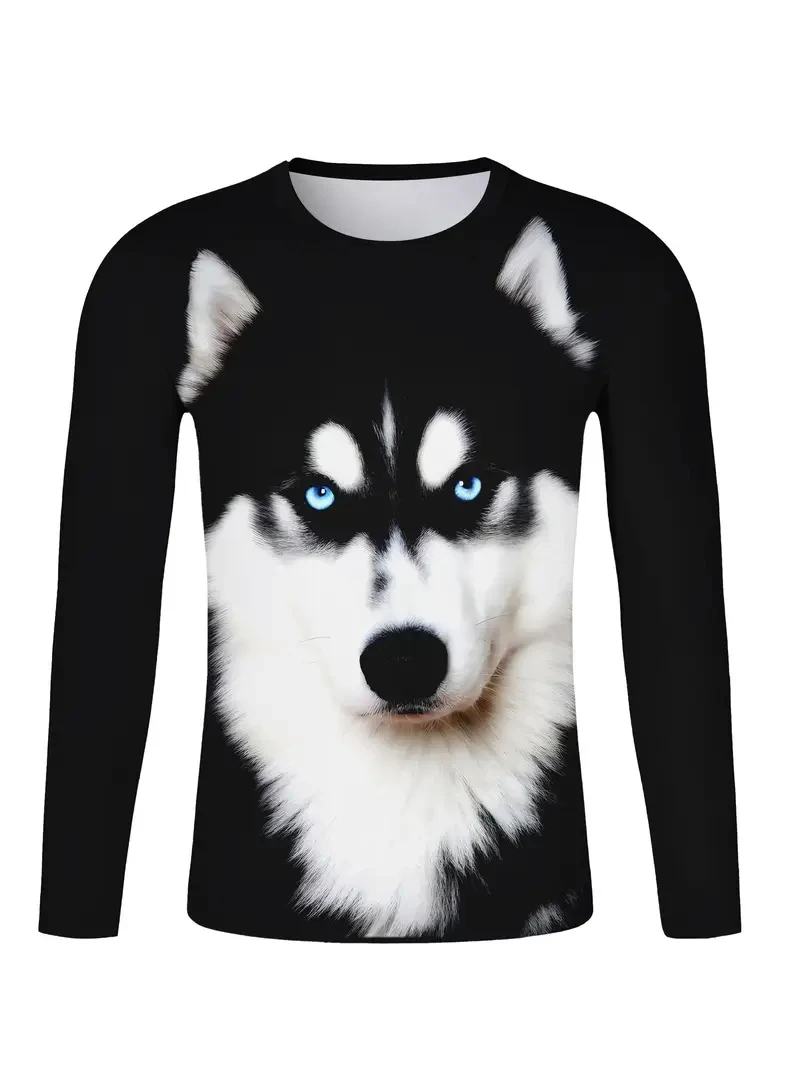 New Siberian Husky Graphic T Shirts For Men 3d Dog Cat Animal Print Long Sleeve T-shirt Casual Streetwear Y2k Oversize Kids Top