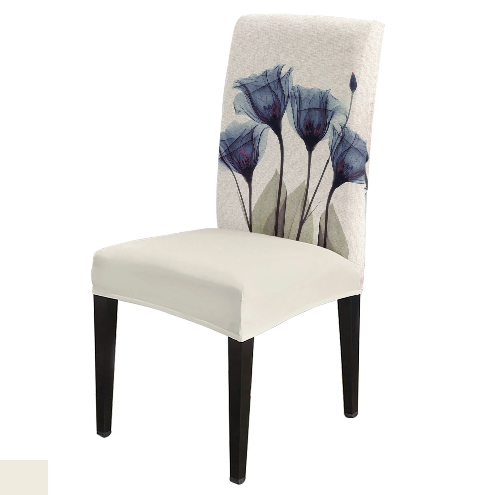 

Flower Summer Idyllic Blue Tulip Chair Covers Dining Room Weddings Banquet Stretch Chair Cover Kitchen Spandex Chair Cover