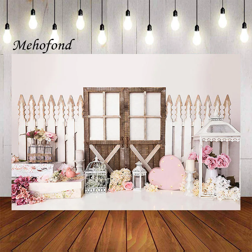

Фотофон Mehofond с деревянной дверью и цветочным рисунком для фотостудии