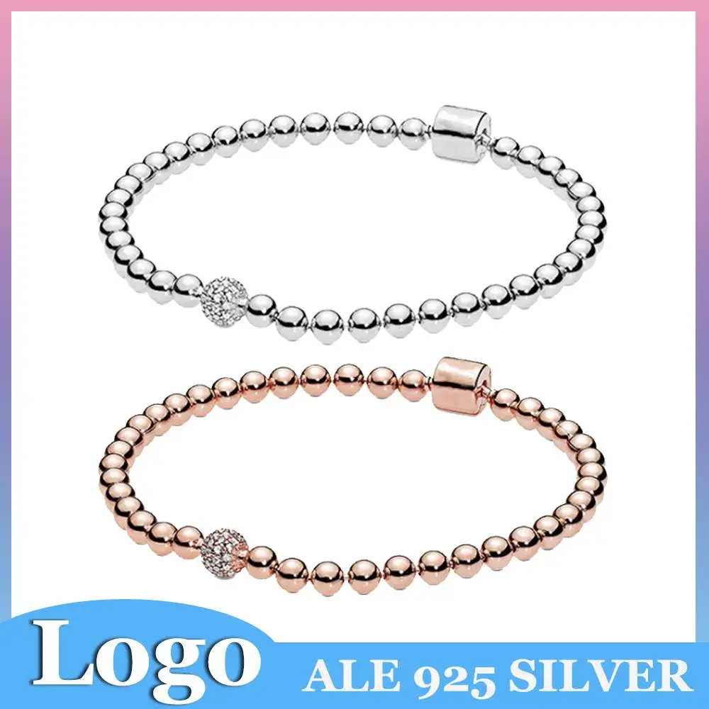 

Pandora S925 Sterling Silver Ball Pavé Bracelet Fits Original Bracelet Charm Beads DIY Jewelry For Women Party Birthday Gifts