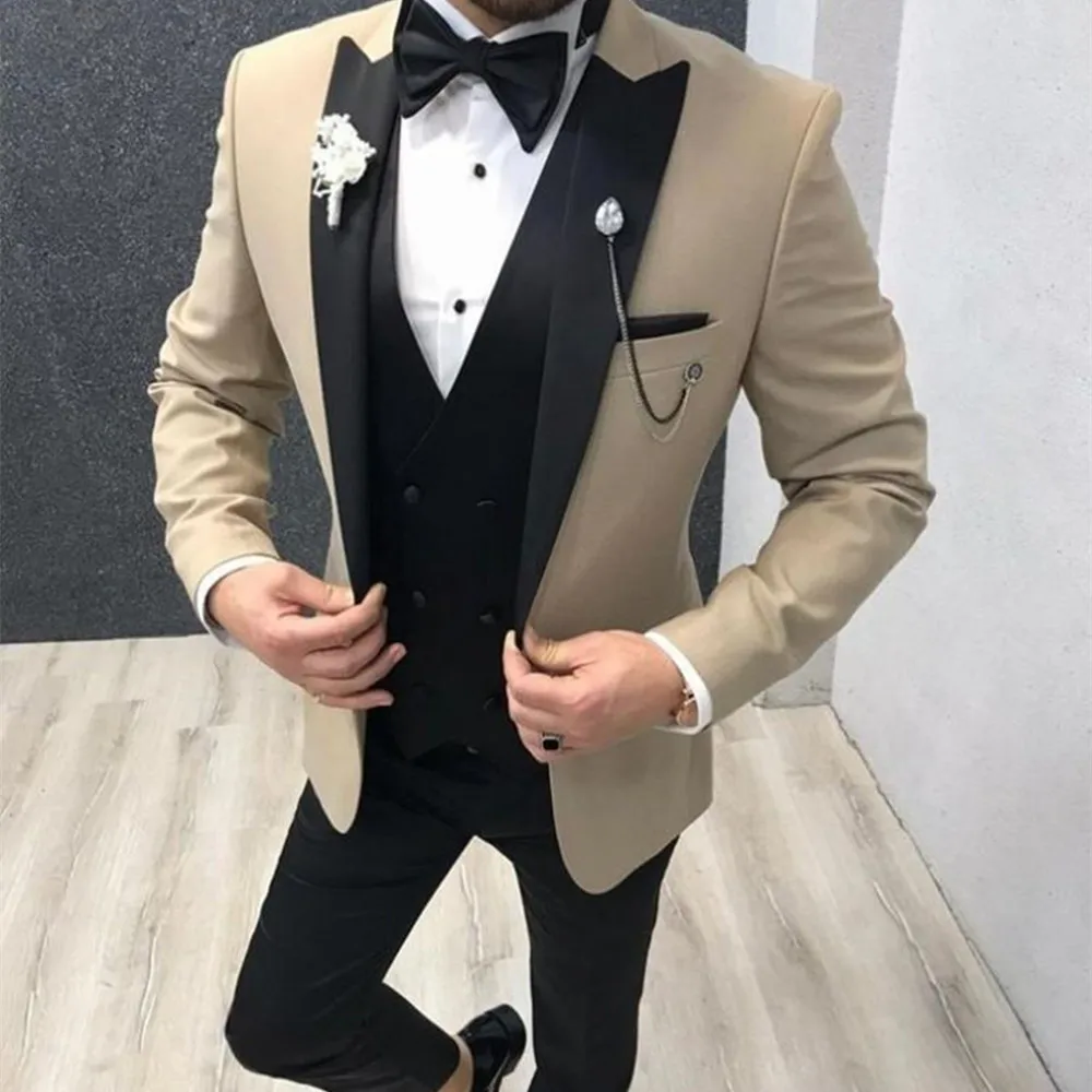 

New Arrival One Button Groomsmen Peaked Lapel Groom Tuxedos Men Suits Wedding/Prom Best Blazer ( Jacket+Pants+Vest)