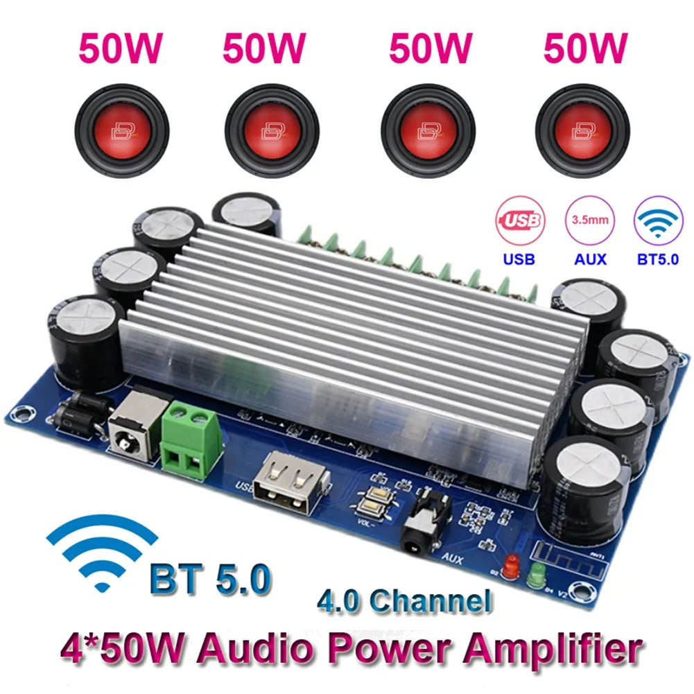 

4X50W Bluetooth 5.0 TDA7388 Audio Power Amplifier Board Automotive AMP Class AB Car Stereo Home Theater Amplifiers
