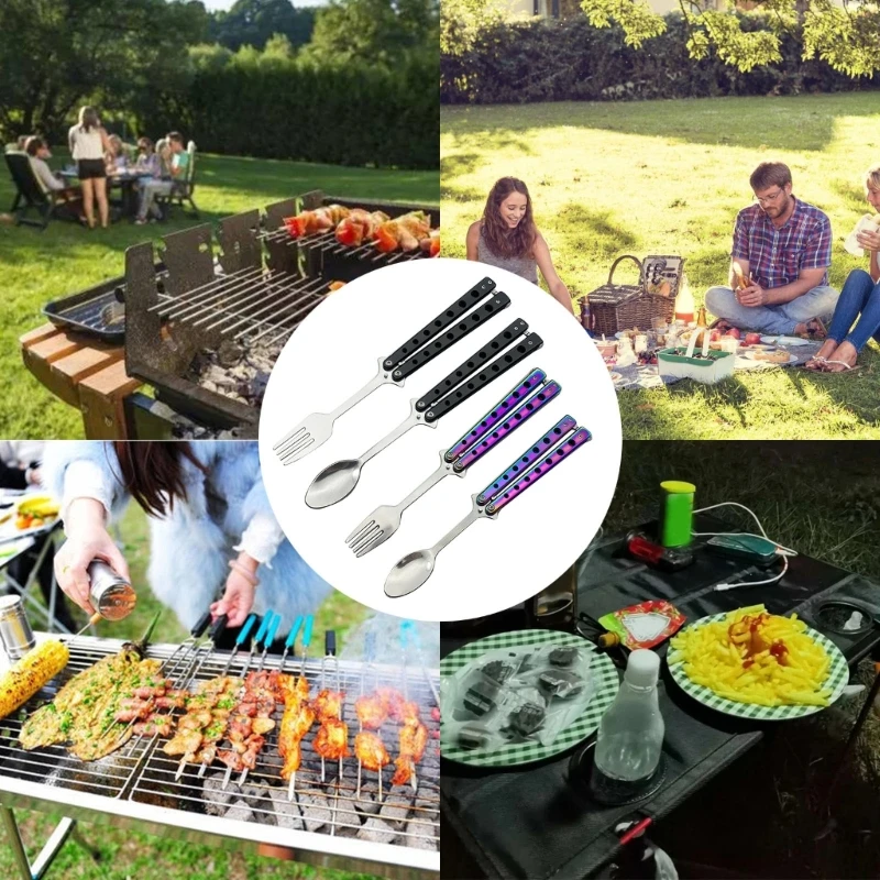 

Металлическая складная ложка, вилка, тренировочная ложка, вилка, нож, тренировочная уличная посуда для кемпинга, кухни