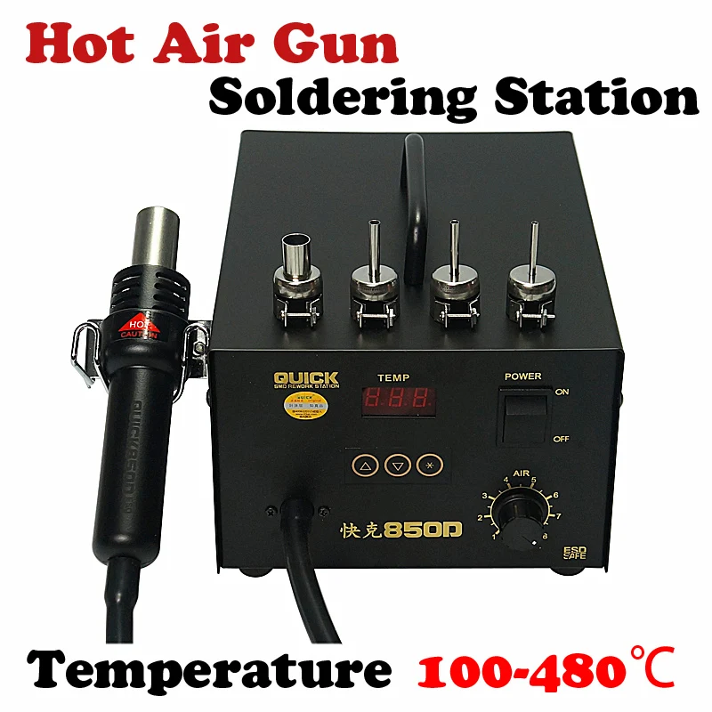 

Hot Air Gun Soldering Station Quick-850d Digital ESD BGA Rework Stubbs Blowing Welding Chip Mobile Repair