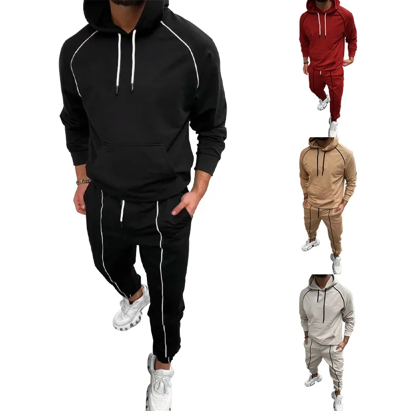 

Trendy men's casual men's cross-border spring and autumn sportswear pullover hooded sweater sports suit two-piece set M-3XL