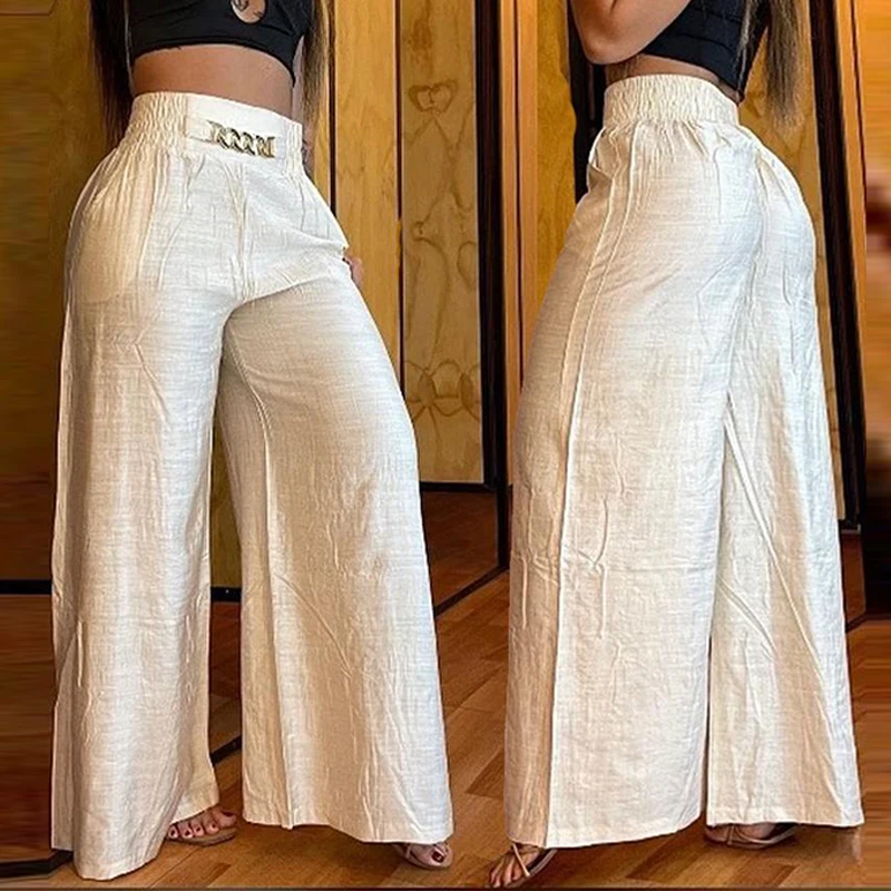 Stylish Selection Female Wide Leg Pants Chic Printed Straight Casual Pants Bottoms For Women 2023 Elastic Waist Oversize Pants