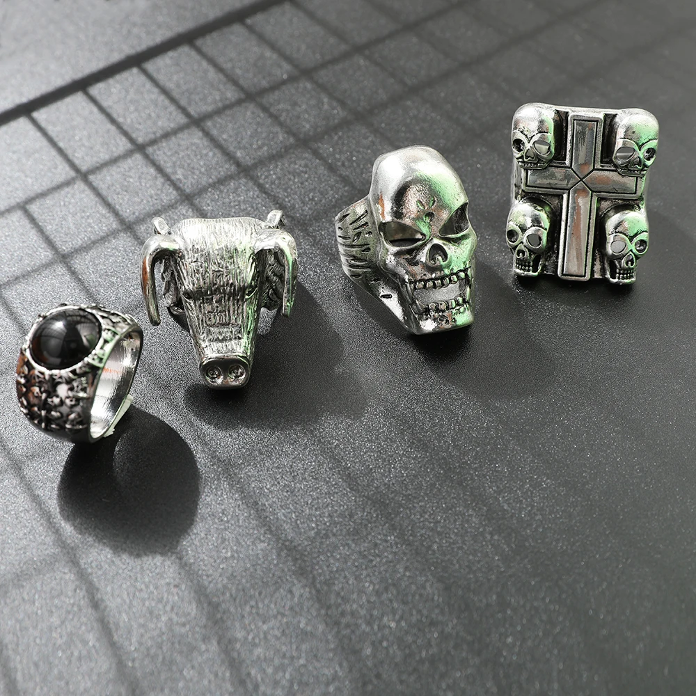 

TV Drama Stranger Things Eddie Munson Accessories Hellfire Club Rings Men Gift Vintage Gothic Skull Ring Jewelry For Fans Gift